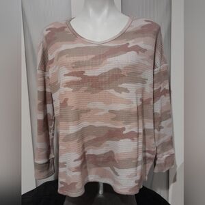 American Eagle - Oversized Camo Waffle Knit Long Sleeve Top, Size S/P